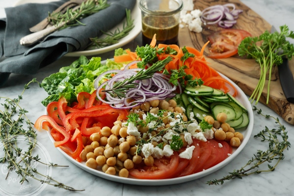10 min chickpea and feta salad with Herbes de Provence and balsamic dressing