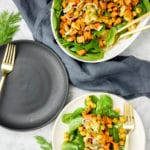 Roasted sweet potato, garlic and chickpea salad with orange dill dressing