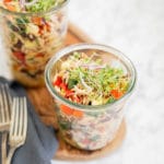 Orzo pasta salad in 2 lunch-size glass containers