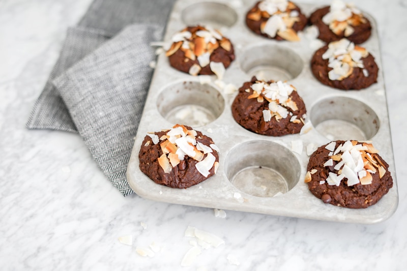 horizontal picture of chocolate muffins in tin