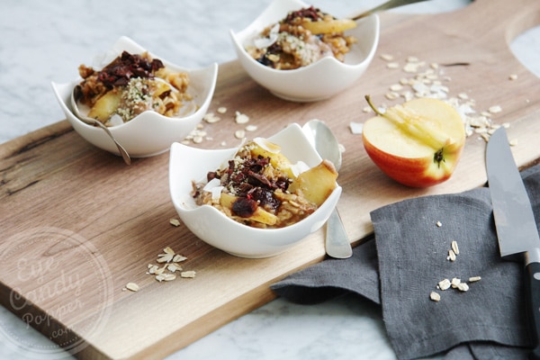 Warm oatmeal, apple and almond butter breakfast (vegan)