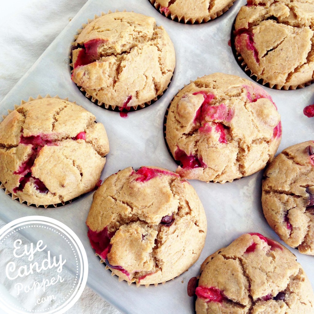 vegan gluten-free Cranberry, peanut butter and chocolate chip muffins