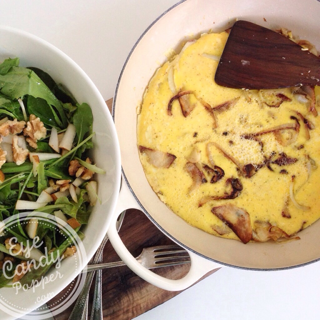 Spanish omelet and green salad with walnuts and pear (dairy-free, gluten-free, paleo) | eyecandypopper.com