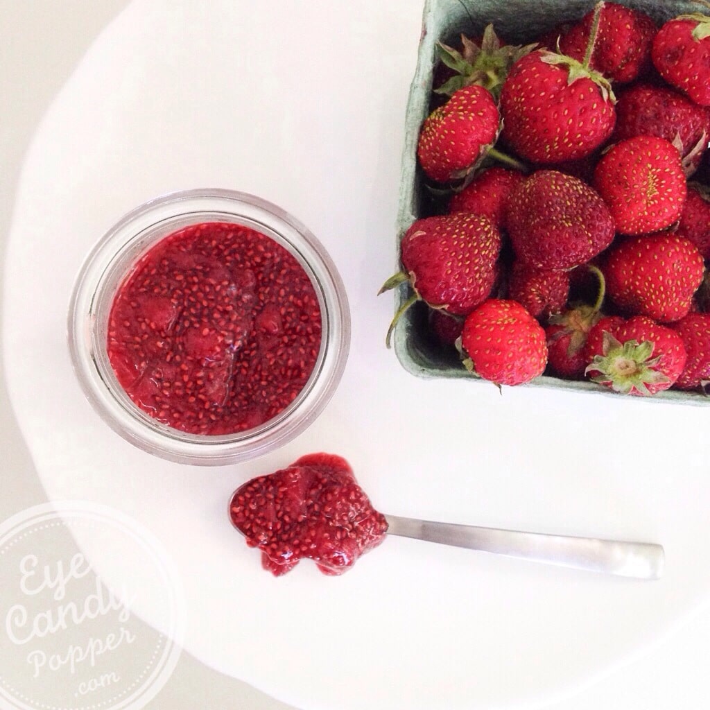Strawberry, rhubarb and chia seed jam (vegan, no refined sugar, no pectin, paleo) | eyecandypopper.com -2