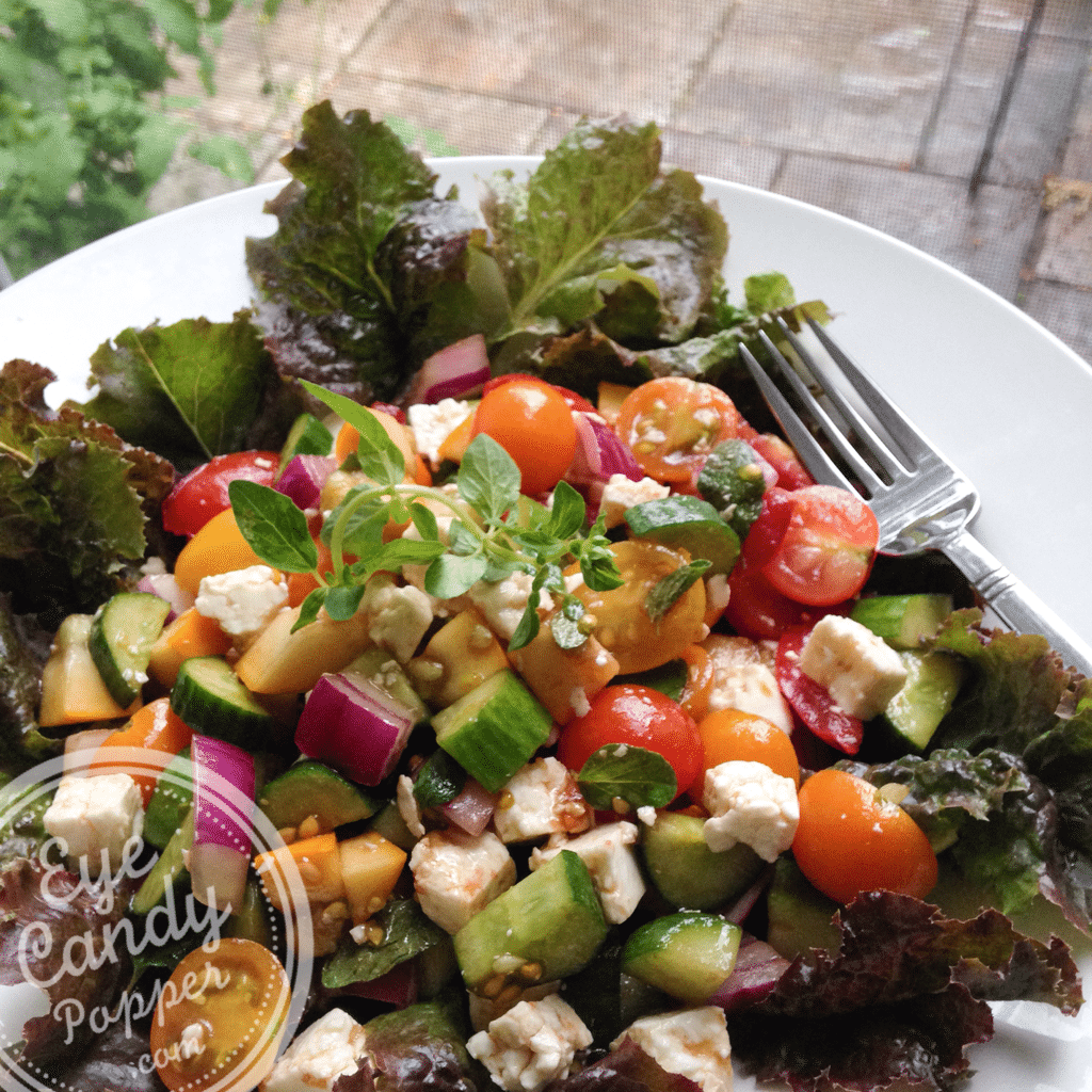 Greek salad with zucchini and fresh oregano