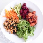 Nourishing bowl: Herbed-roasted carrots, spinach sautéed chickpeas and pickled beets salad (vegan, gluten-free, paleo)
