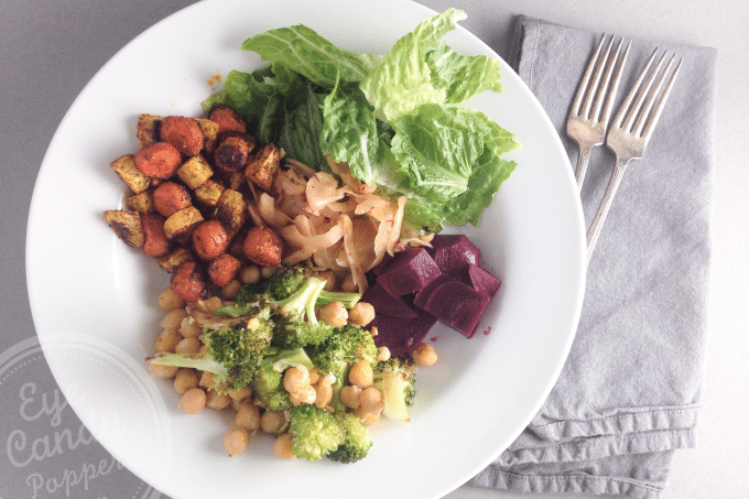 20 min Winter Salad Bowl: Spiced roasted turnip, carrots and broccoli with almond-balsamic dressing (vegan, gluten-free, paleo)