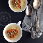 20 min cauliflower soup with carrot chips + seed crumble