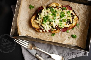 Balsamic Mushroom Toast with grain mustard and roasted beets (vegan option)